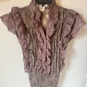 Charlotte Russe Mauve Lace Ruffle Cap-Sleeve Blouse
